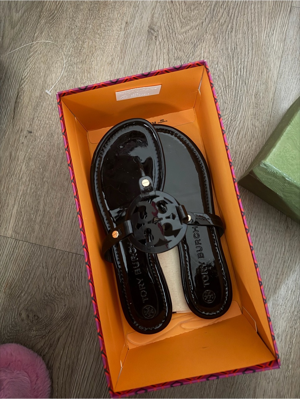Tory Burch Black Patent Logo Thong Sandals